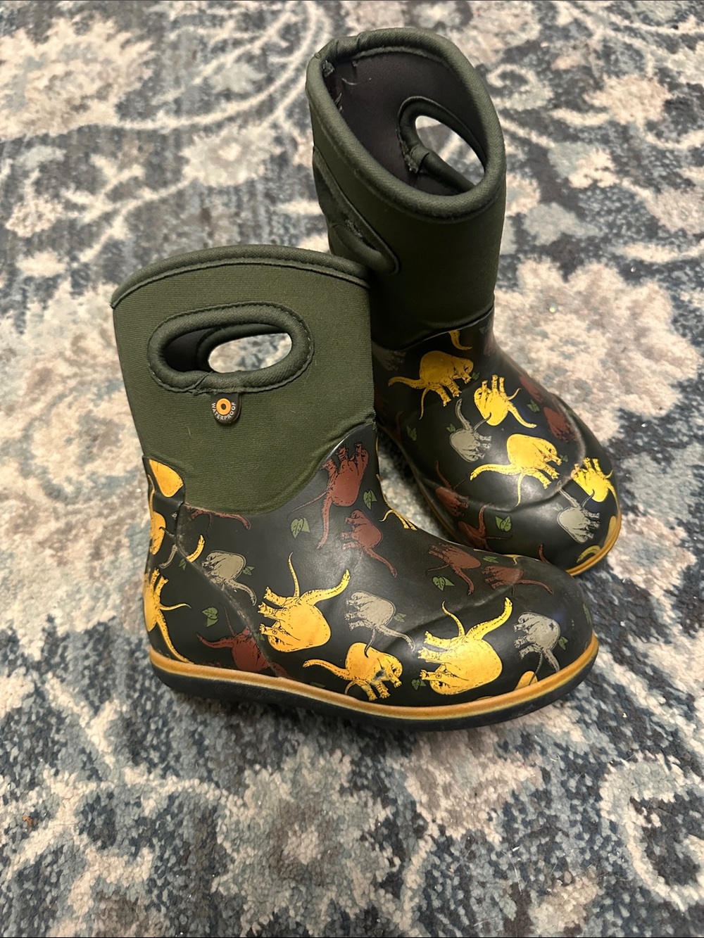 Bogs Olive Green & Yellow Dinosaur Kids Rain Boots